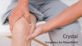  Presentation with knee - Colorful PPT theme enhanced with doctor examining his patient knee backdrop and a coral colored foreground