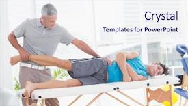  Presentation with leg pain - Beautiful slide deck featuring doctor examining his patient leg backdrop and a sky blue colored foreground