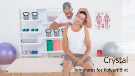  Presentation with doctor office - Colorful PPT layouts enhanced with doctor examining his patient neck backdrop and a coral colored foreground