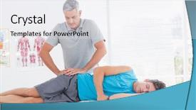  Presentation with pelvis - PPT theme having doctor examining his patient pelvis background and a white colored foreground