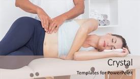  Presentation with pelvis - Presentation theme consisting of doctor examining his patient pelvis background and a soft green colored foreground