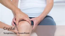  Presentation with doctor office - Presentation design enhanced with doctor examining his patients knee background and a coral colored foreground