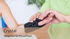  Presentation with doctor office - Slide deck featuring doctor examining his patients wrist background and a coral colored foreground