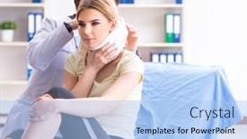  Presentation with hospital - Slide set with dislocation - doctor examining injured woman background and a light blue colored foreground