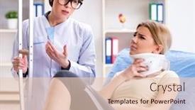  Presentation with hospital - Presentation theme consisting of doctor-examining-injured-woman background and a lemonade colored foreground