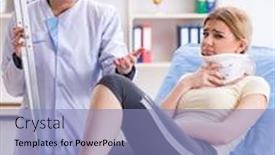  Presentation with hospital - Cool new presentation with doctor-examining-injured-woman backdrop and a light blue colored foreground