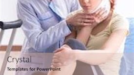  Presentation with hospital - PPT theme having doctor-examining-injured-woman background and a soft green colored foreground