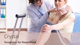  Presentation with hospital - Amazing PPT theme having doctor-examining-injured-woman backdrop and a lemonade colored foreground