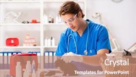  Presentation with vet - Presentation design enhanced with doctor examining kittens in animal background and a coral colored foreground