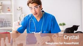  Presentation with vet - PPT layouts with doctor examining kittens in animal background and a coral colored foreground