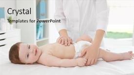  Presentation with baby diapers - Colorful presentation design enhanced with doctor examining little baby backdrop and a light gray colored foreground
