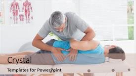  Presentation with doctor office - Slide set with doctor examining man back background and a coral colored foreground