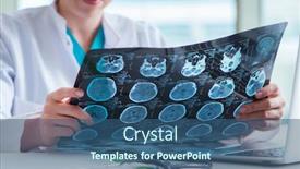  Presentation with mri - Amazing presentation theme having doctor examining mri image in hospital backdrop and a ocean colored foreground