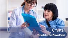  Presentation with incident - Cool new PPT theme with doctor examining old mature woman after incident backdrop and a ocean colored foreground