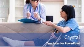  Presentation with incident - Beautiful slide set featuring doctor examining old mature woman after incident backdrop and a ocean colored foreground