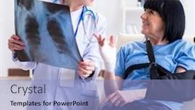  Presentation with incident - Slide deck enhanced with doctor examining old mature woman after incident background and a light blue colored foreground