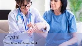  Presentation with incident - Presentation theme featuring doctor-examining-old-mature-woman background and a light blue colored foreground