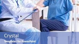  Presentation with incident - Amazing PPT theme having doctor-examining-old-mature-woman backdrop and a teal colored foreground