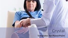  Presentation with incident - PPT theme featuring doctor-examining-old-mature-woman background and a light blue colored foreground