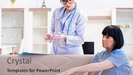  Presentation with incident - Colorful slide deck enhanced with doctor-examining-old-mature-woman backdrop and a mint green colored foreground