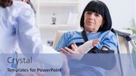  Presentation with incident - Audience pleasing presentation theme consisting of doctor-examining-old-mature-woman backdrop and a light blue colored foreground