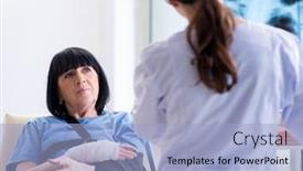  Presentation with incident - Slide set with doctor-examining-old-mature-woman background and a light blue colored foreground