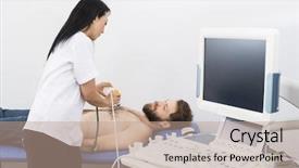  Presentation with ultrasound machine - PPT layouts consisting of doctor examining patient with ultrasound background and a coral colored foreground