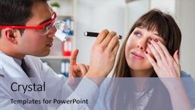  Presentation with patients - PPT theme having doctor examining patients eye background and a light blue colored foreground