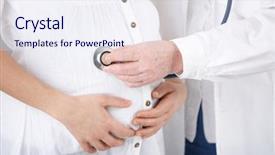  Presentation with doctor examining a newborn baby - Slides enhanced with doctor examining pregnant woman background and a sky blue colored foreground