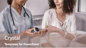  Presentation with pregnant - Audience pleasing theme consisting of doctor examining pregnant womans blood backdrop and a coral colored foreground