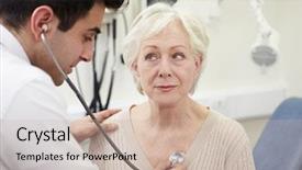 Presentation with female hospital patient - Presentation design consisting of doctor examining senior female patient background and a soft green colored foreground