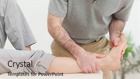  Presentation with ankle - PPT theme featuring doctor examining the foot background and a soft green colored foreground