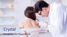  Presentation with skin doctor - Colorful presentation theme enhanced with melanoma - doctor examining the skin backdrop and a light gray colored foreground