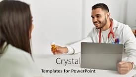  Presentation with treatment - Slide deck having doctor-explain-treatment-to-latin background and a  colored foreground