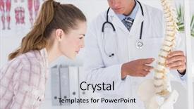  Presentation with spine - Slides having doctor explaining anatomical spine to his patient in medical office background and a light gray colored foreground