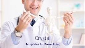  Presentation with human body - Cool new slide set with explaining human body on skeleton backdrop and a sky blue colored foreground