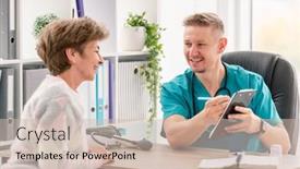  Presentation with prescriptions - Slide deck having doctor-explaining-prescriptions-to-mature background and a soft green colored foreground