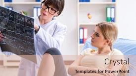  Presentation with scan barcode the laser - Slides enhanced with xray knee - doctor explaining x-ray scan background and a lemonade colored foreground