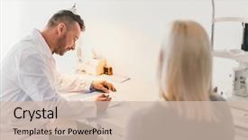  Presentation with questionnaire - PPT theme having doctor filling medical questionnaire background and a soft green colored foreground