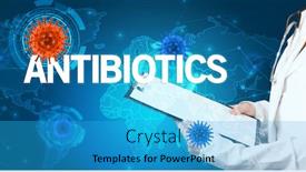  Presentation with antibiotics - Theme enhanced with doctor-fills-out-medical-record background and a cyan colored foreground