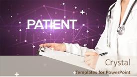  Presentation with record - PPT theme with doctor-fills-out-medical-record background and a sky blue colored foreground