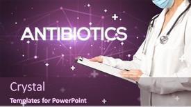  Presentation with antibiotics - Cool new PPT layouts with doctor-fills-out-medical-record backdrop and a tawny brown colored foreground