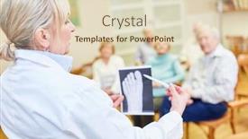  Presentation with home health care - PPT layouts featuring doctor-gives-a-lecture background and a soft green colored foreground