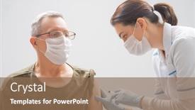  Presentation with 2019 - Presentation design enhanced with doctor-giving-a-senior-man background and a violet colored foreground