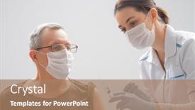  Presentation with vaccination - Beautiful PPT theme featuring doctor-giving-a-senior-man backdrop and a coral colored foreground