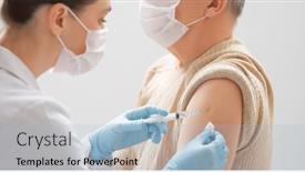 Presentation with vaccination - PPT layouts consisting of doctor-giving-a-senior-man background and a light blue colored foreground