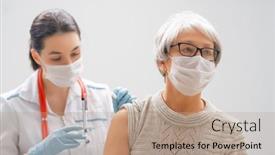  Presentation with vaccination - PPT layouts with doctor-giving-a-senior-woman background and a coral colored foreground