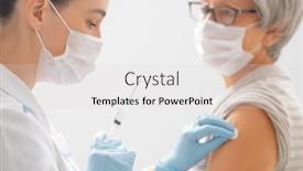  Presentation with vaccination - Slide set enhanced with doctor-giving-a-senior-woman background and a light gray colored foreground