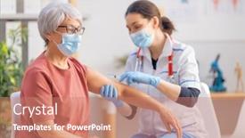  Presentation with 2019 - Colorful presentation theme enhanced with doctor-giving-a-senior-woman backdrop and a coral colored foreground