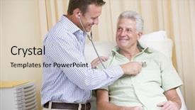  Presentation with exam - PPT theme with doctor giving man checkup background and a lemonade colored foreground